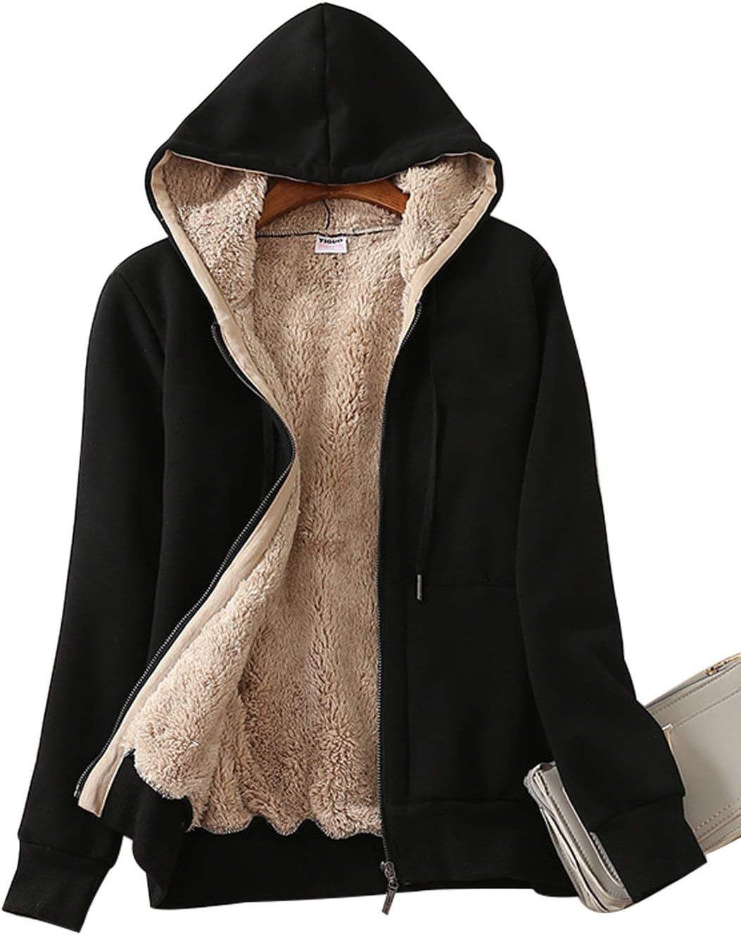 Yeokou Women's Casual Full Zip Up Sherpa Lined Hoodie Jacket