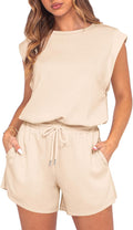 Rompers For Women 2025 Cap Sleeve Adjustable Drawstring Waistband XS