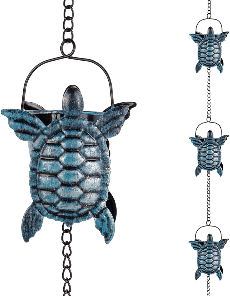 10 FT Rain Chains for Gutter with Turtle Shape Cups Design
