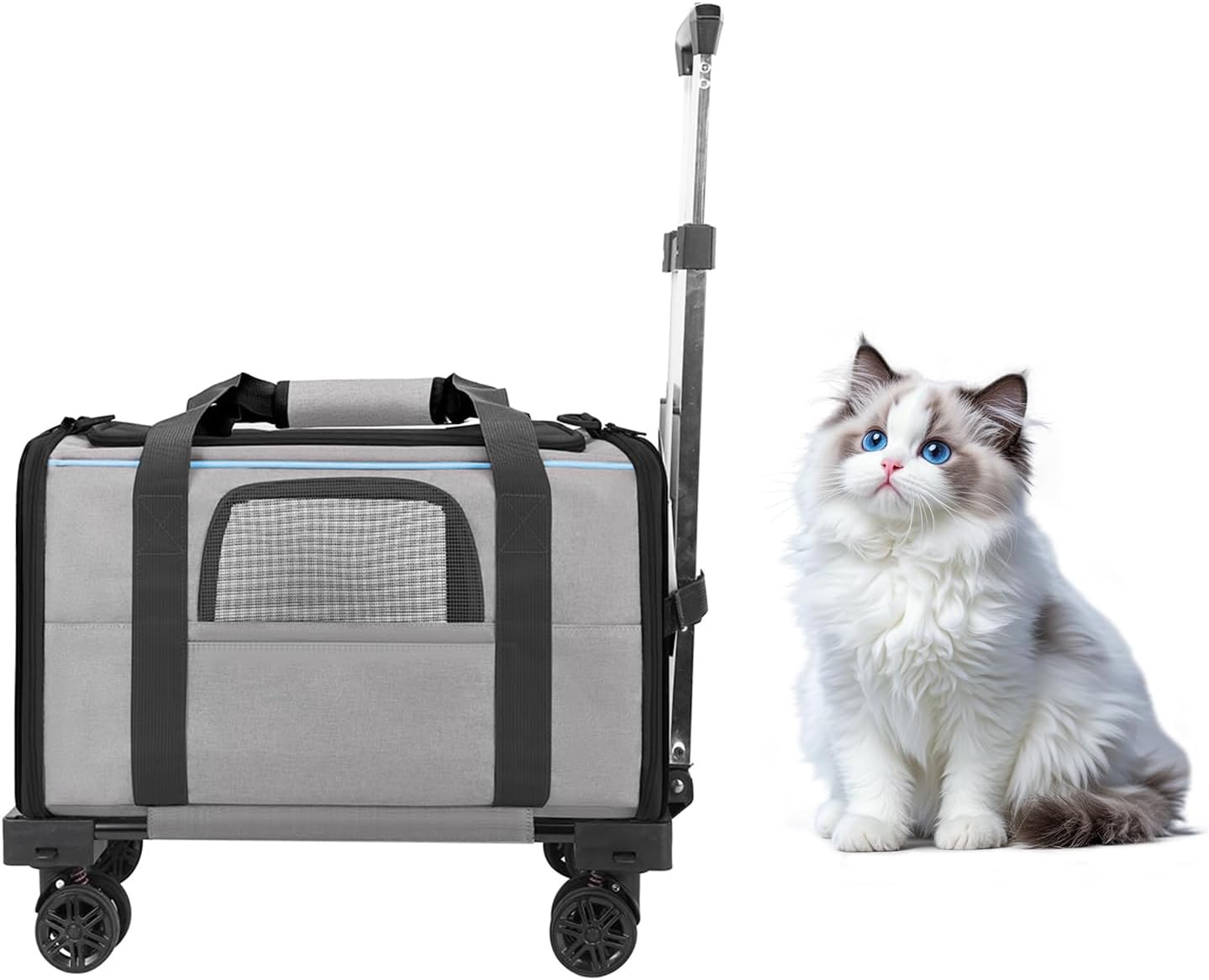 Pet Carrier with Wheels - Soft-Side Rolling Travel Bag for Pets