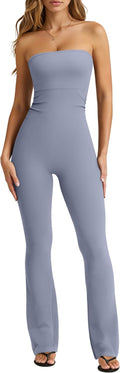OQQ Womens Strapless Jumpsuit Tube Romper - Ruched Classic Fit