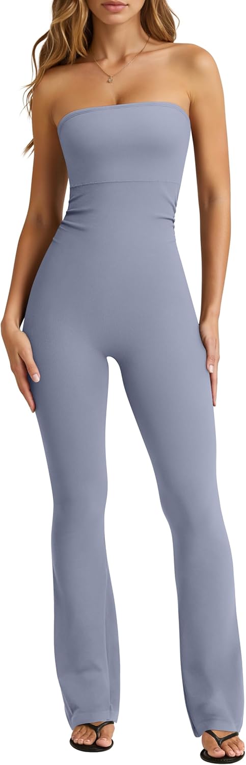 OQQ Womens Jumpsuits Tube Strapless with Removable Bra Style