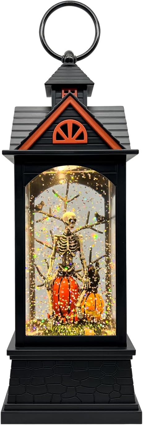 Halloween Snow Globe Lantern with Timer for Spooky Decor