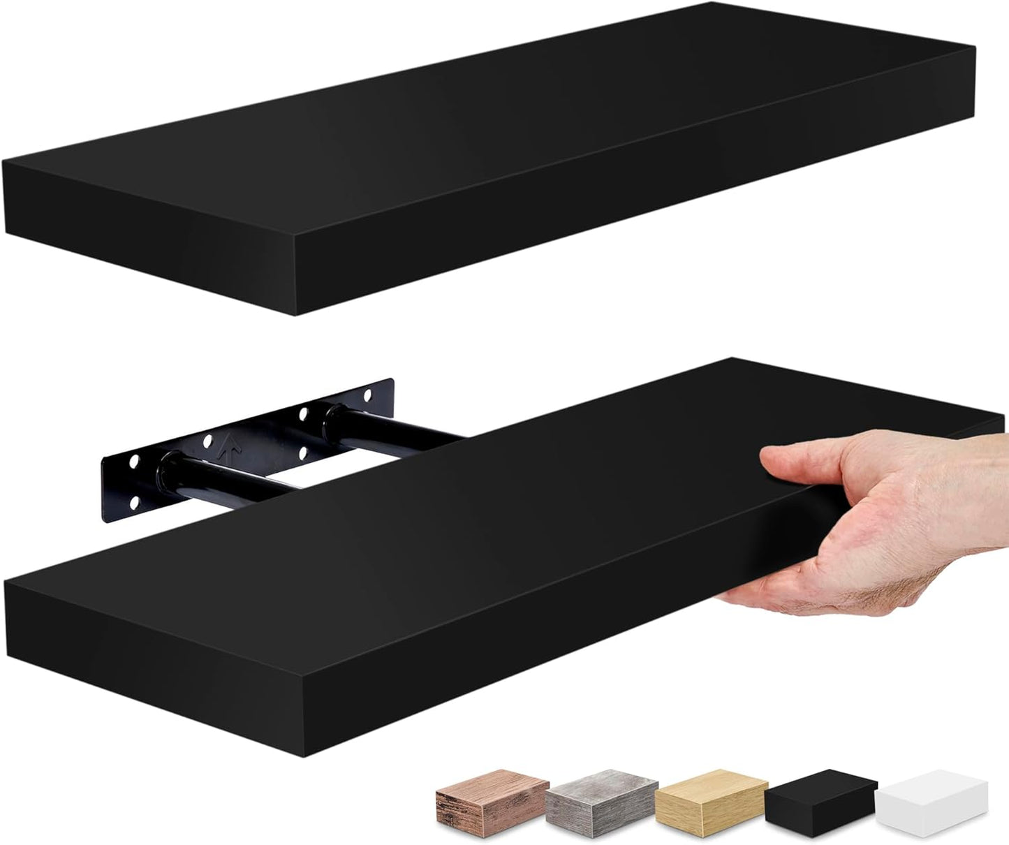 Sorbus Floating Shelves for Wall - Stylish Black Wood Storage
