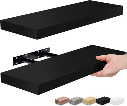 Sorbus Floating Shelves for Wall - Stylish Black Wood Storage