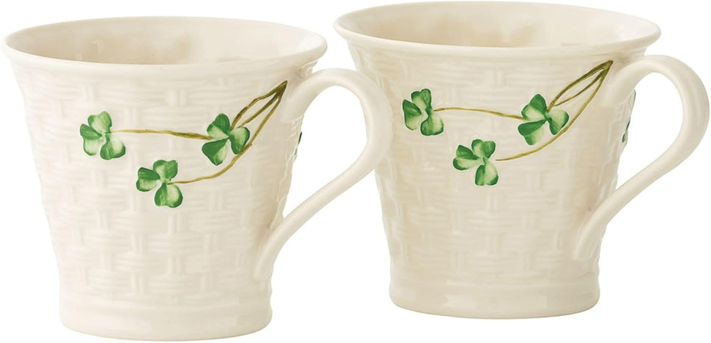 Belleek Handmade Shamrock Ceramic Mug Set - Aesthetic 8oz Tea Cups