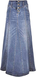 CHARTOU Women's Retro Button-Fly A-Line Maxi Denim Skirt - Flattering