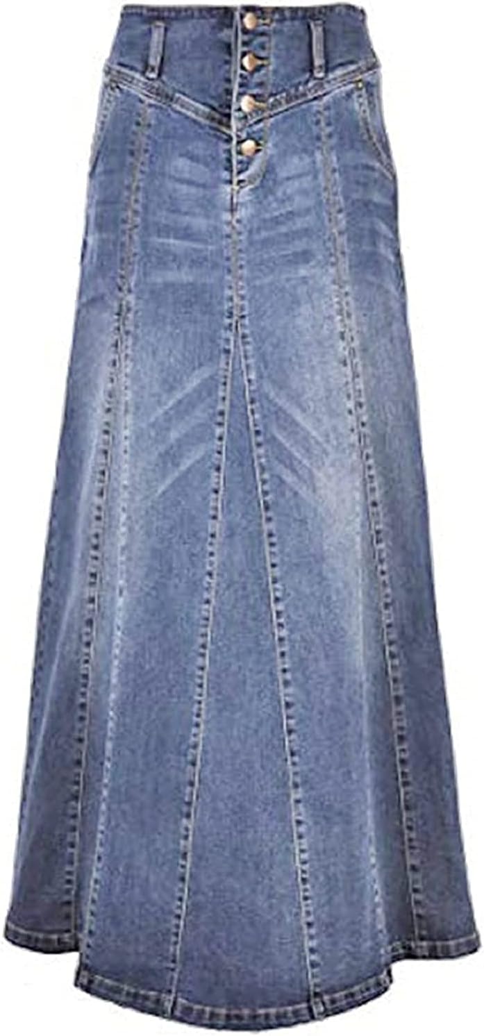 Retro A-Line Maxi Long Denim Skirt for Women by CHARTOU