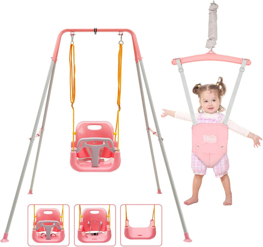 FUNLIO 2 in 1 Swing Set for Toddler & Baby Jumper - Pink