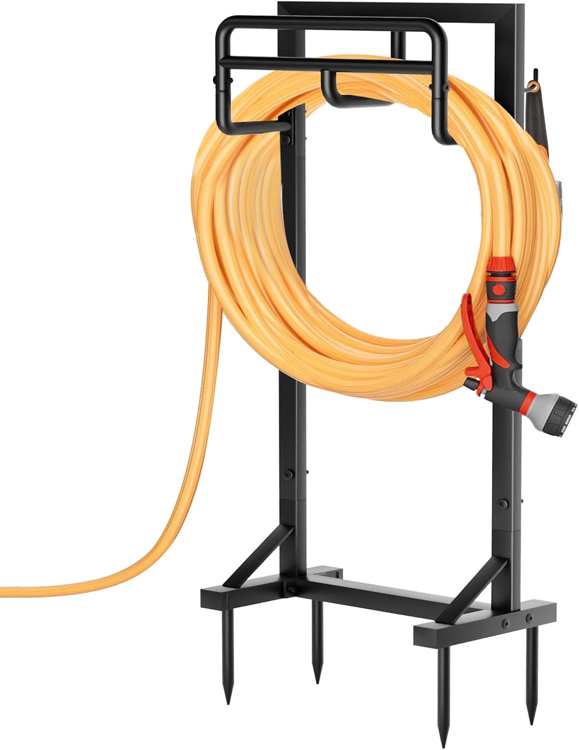 Heavy-Duty Metal Garden Hose Holder with Stable Base and Hooks