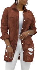 SeNight Women's Jean Jacket Long Sleeve Distressed Tassel Denim Shoes