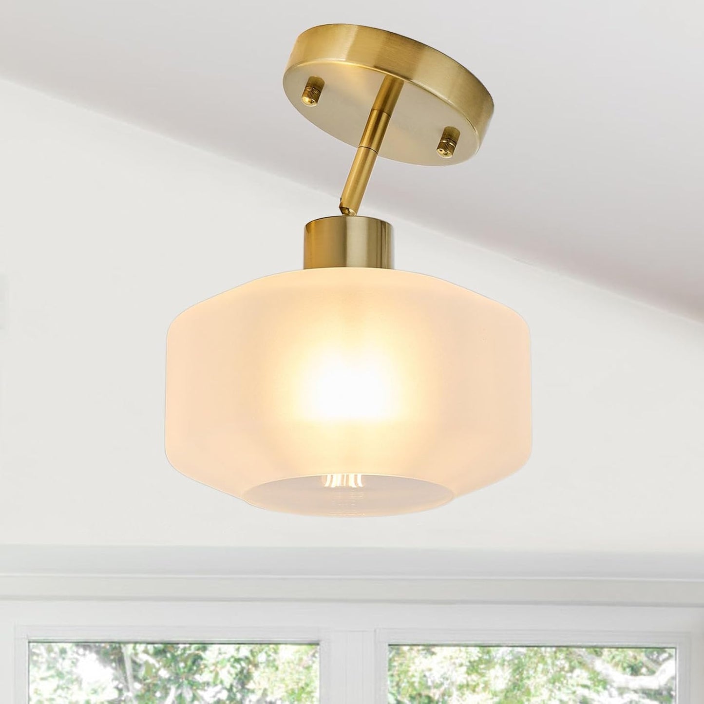 BISAMIYA Modern Brass Semi Flush Mount Ceiling Light Fixture