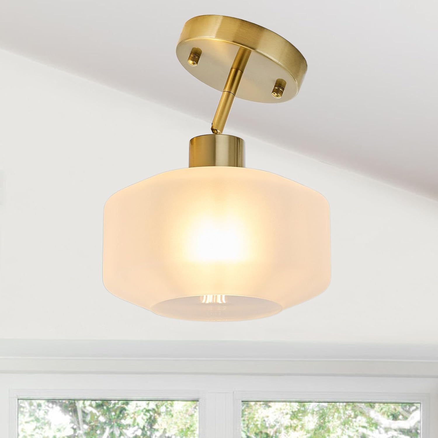 BISAMIYA Modern Brass Semi Flush Mount Ceiling Light Fixture