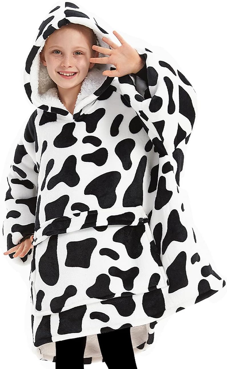 KFUBUO Wearable Blanket Hoodie for Kids - Cozy Sherpa Design