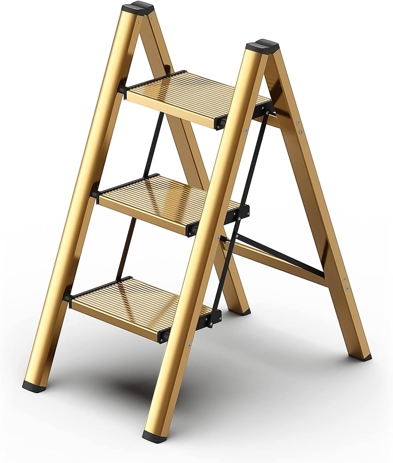 Foldable 3 Step Stool for Kitchen and Closet Use - Lightweight