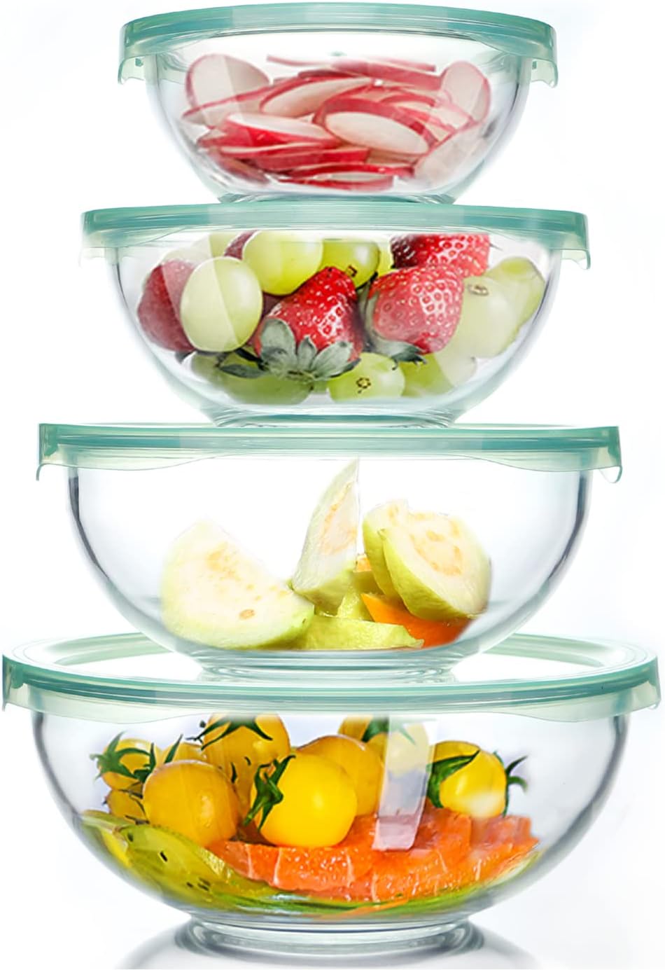 Luvan Glass Mixing Bowl Set with Airtight Lids for Kitchen Use