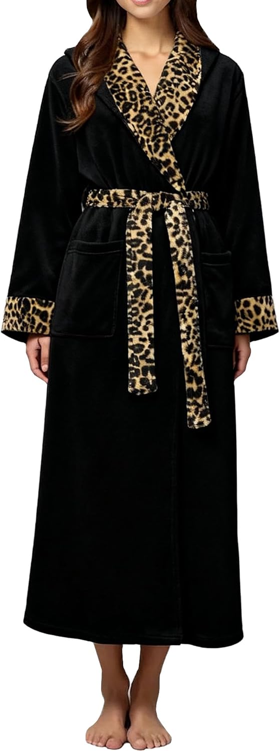 Long Plush Bathrobe with Hood for Women - Cozy and Stylish