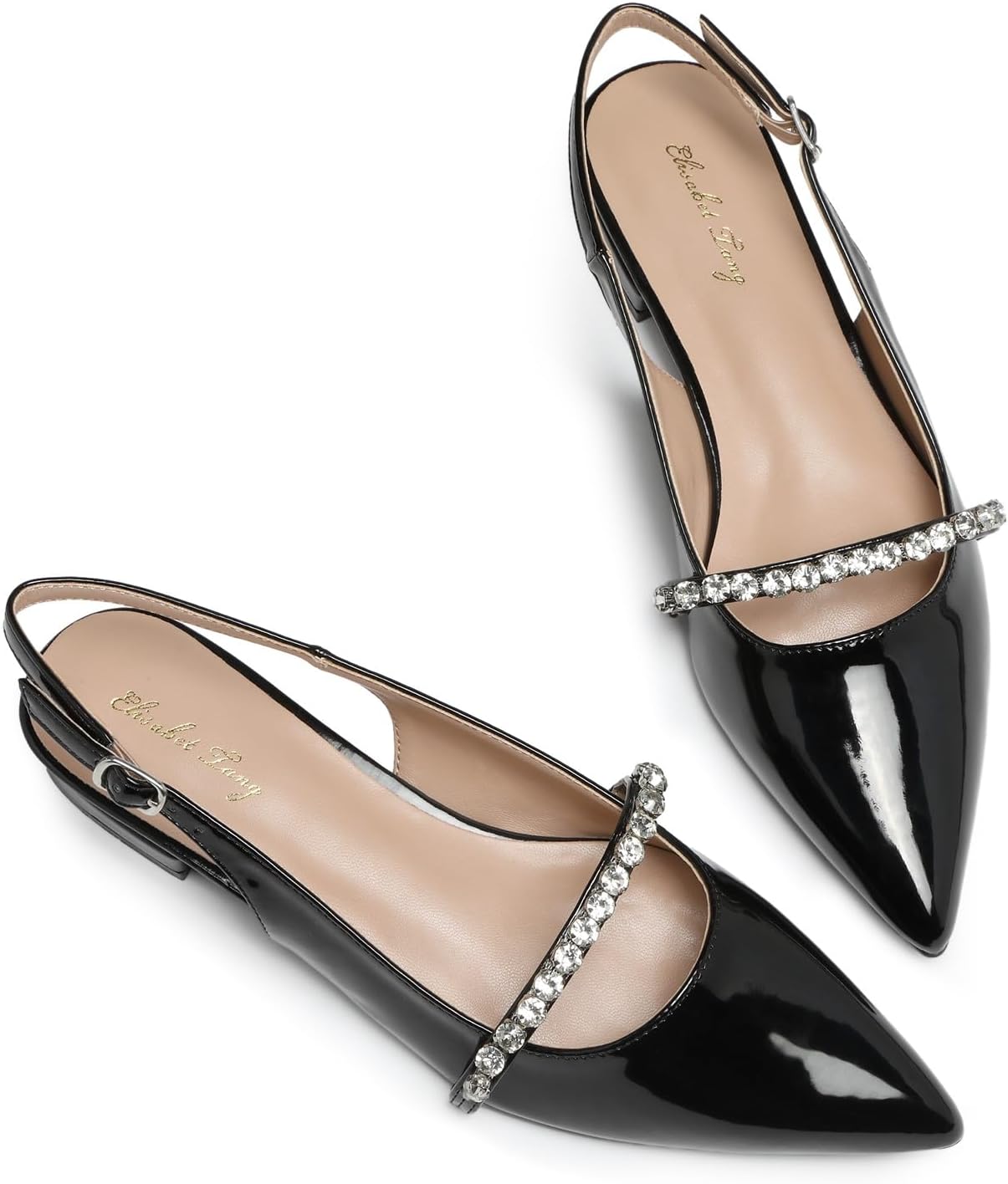 Elisabet Tang Women Slingback Flats with Rhinestone Detail