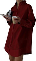 LYANER Women's Casual Shirt Dress Collar V Neck Button Down Clothing