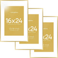 16x24 Gold Picture Frame Set of 3 with Mat for 12x18 Photos