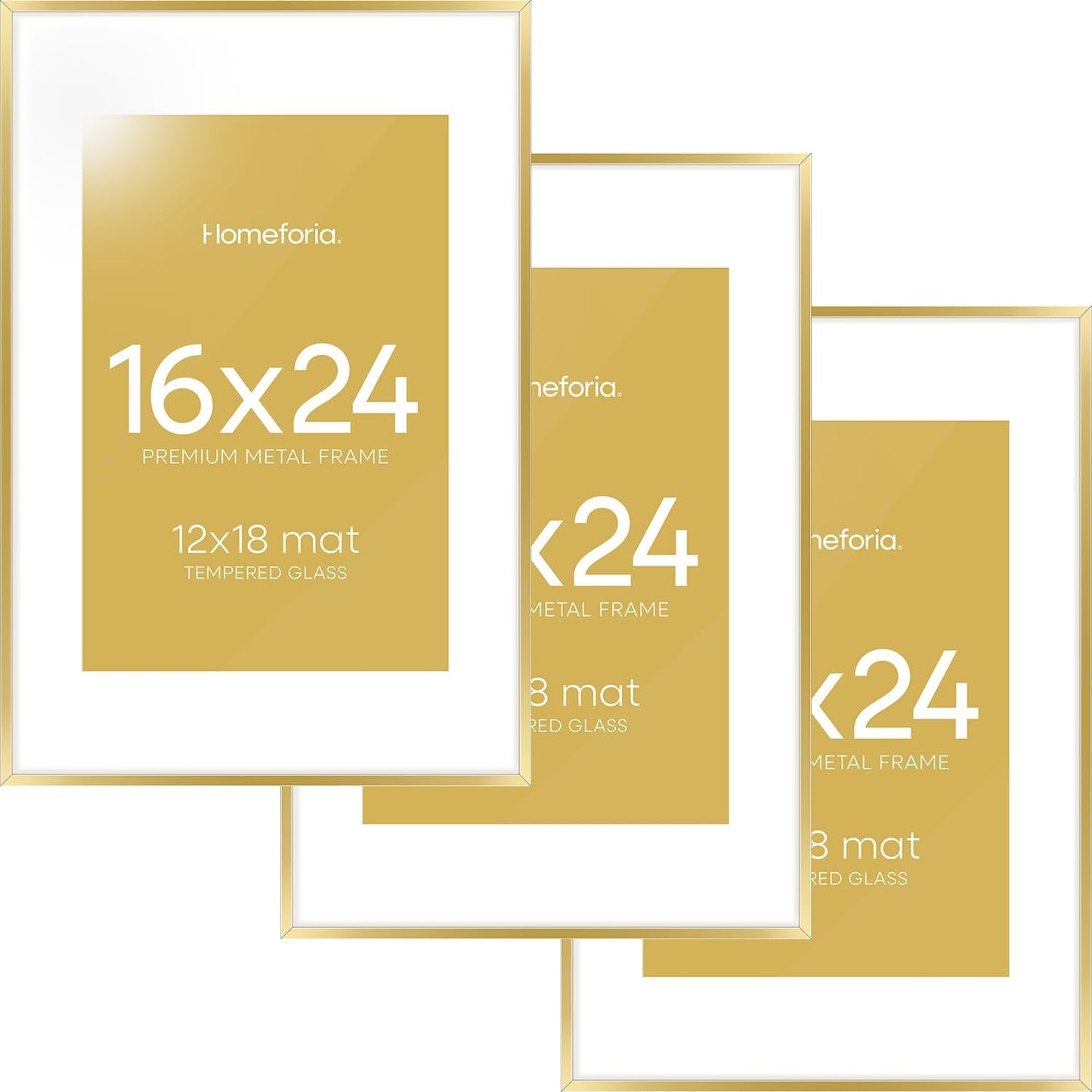 16x24 Gold Picture Frame Set of 3 with Mat for 12x18 Photos