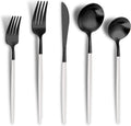 Matte Black White Stainless Steel Cutlery Set for 6 - Modern 30-Piece