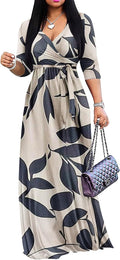 Yajedo Womens Casual Summer Maxi Dress Plus Size V-Neck Wrap