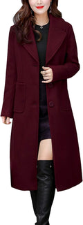 Women's Mid-Long Wool Blend Coat - Notch Lapel Single Breasted
