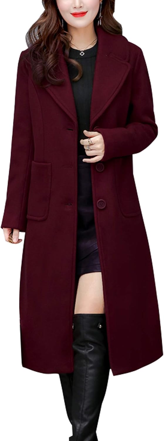 Chouyatou Women's Big Notch Lapel Wool Blend Coat for Winter