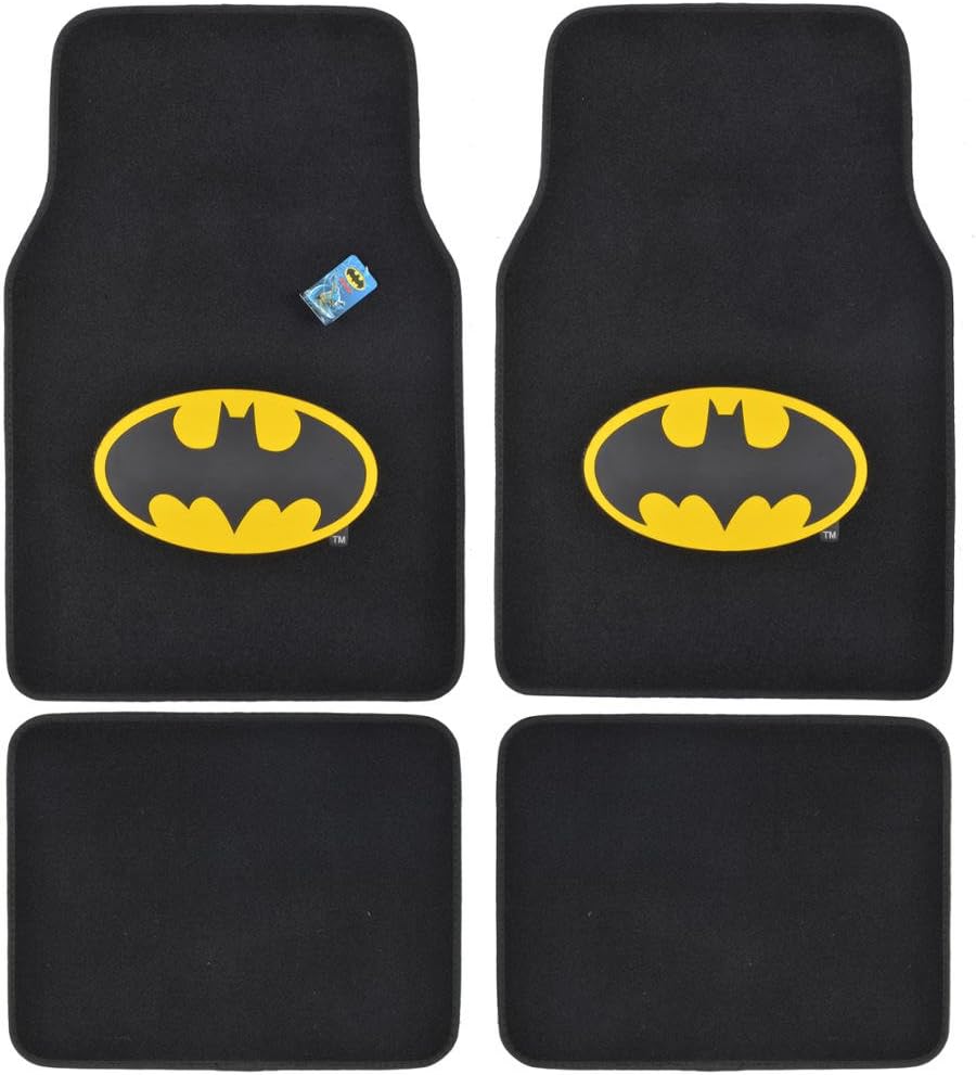 Batman Carpet Car Floor Mats - Stylish Black & Yellow Logo Set