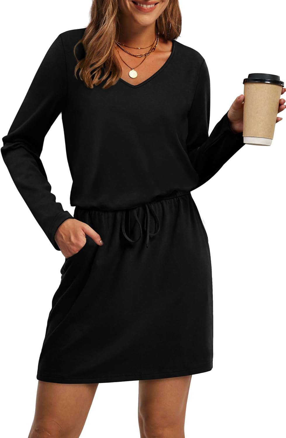 OFEEFAN Fall Dresses for Women with Tie Front and Pockets
