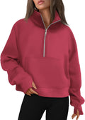 Womens Half Zip Cropped Fleece Sweatshirt - Cozy Fall Pullover