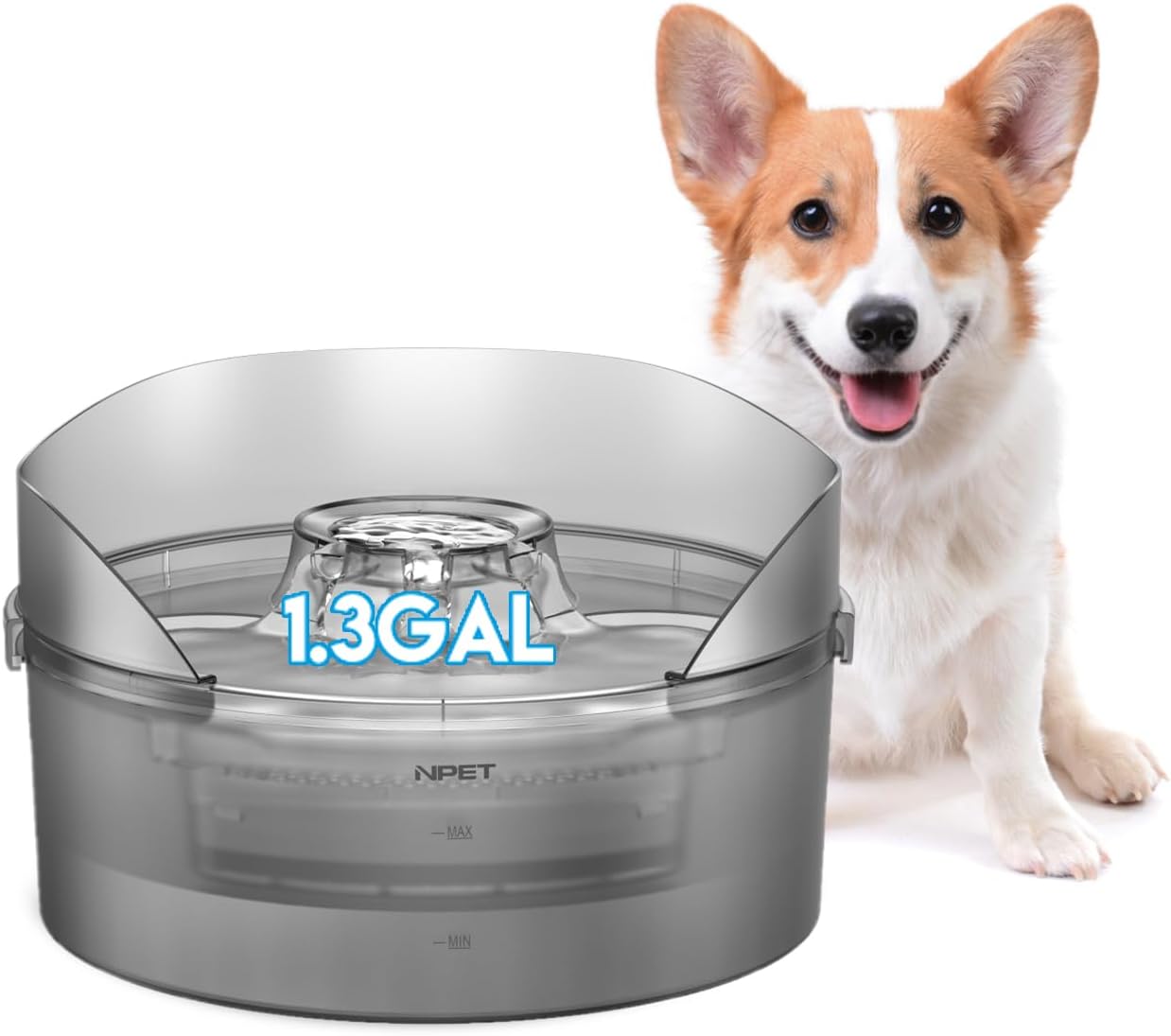 NPET Dog Water Fountain with Splash Guard for Large Dogs