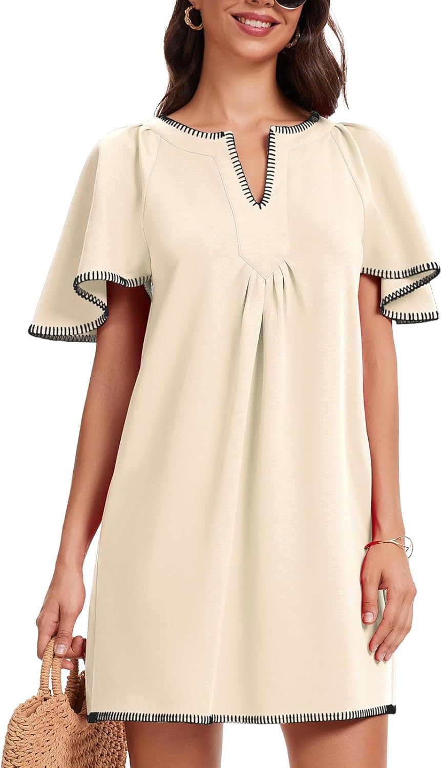 HOULENGS Women's Summer Flutter Short Sleeve Mini Dress