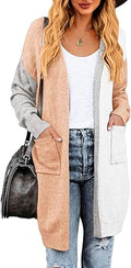 Lovaru Womens Boho Open Front Cardigan Colorblock Long Sleeve Loose