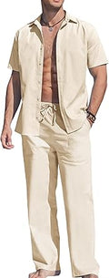 COOFANDY Men's Linen Set Beach 2 Pieces Casual Outfits - Lightweight