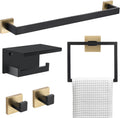 5 Pieces Bathroom Hardware Set Black and Gold Towel Bar Set - Wall