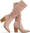 Putu Women's Slouchy Chunky Knee High Faux Suede Pointed Toe Boots