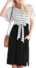 MEROKEETY Women's Summer Striped Ruffle Sleeves Midi Dress