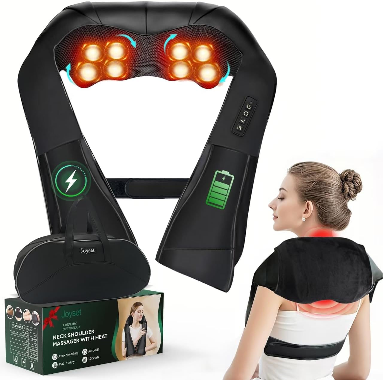 Joyset Cordless Neck Massager with Heating for Relaxation