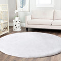 Round Furry Rug 5ft White - Fluffy Faux Rabbit Fur for Living Room