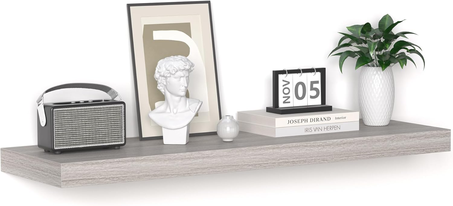 Floating Shelves for Decor & Storage - Rustic Grey Wall Shelf