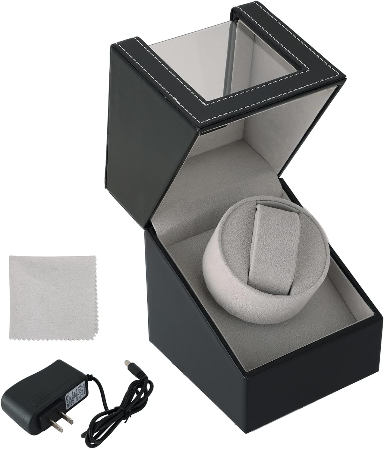 AMGSH Automatic Watch Winder - Quiet Motor, Black Leather, Fits Lady & Man Watches