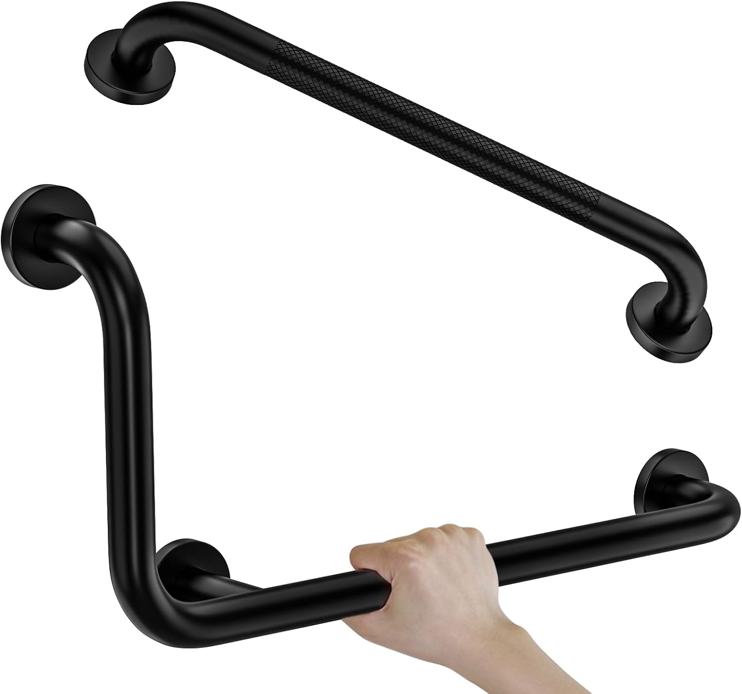 Black L-Shaped Grab Bar Set for Bathroom Safety and Support