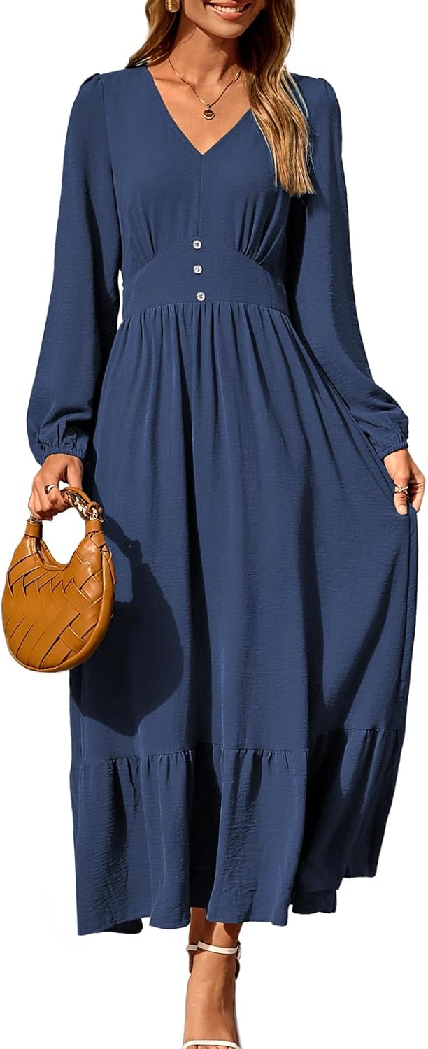 Dokotoo Womens Long Sleeve V Neck Maxi Dress for 2025 Fashion