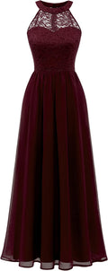 Women's Halter Long Prom Dress Floral Lace Chiffon - Elegant Fit