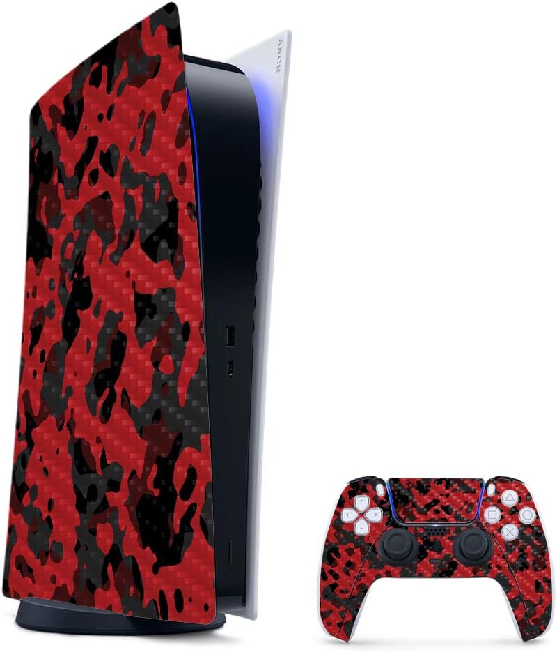 MightySkins Carbon Fiber Gaming Skin for PS5 - Red Modern Camo