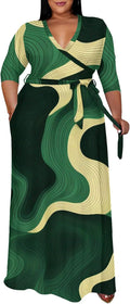 Plus Size V Neck Maxi Dress for Women XL-6XL - Flowy 3/4 Sleeve