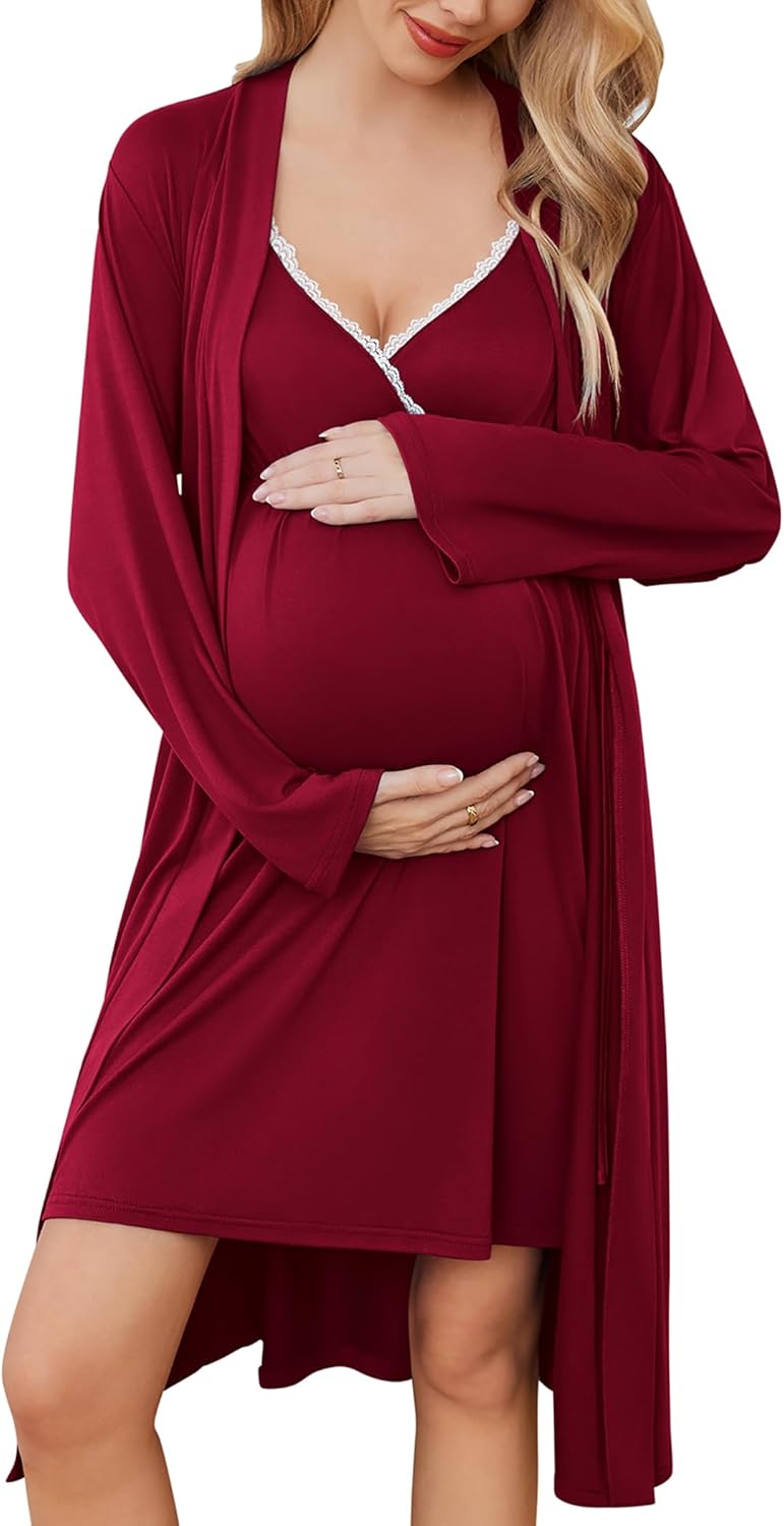 Ekouaer Maternity Nursing Gown and Robe Set for Comfort