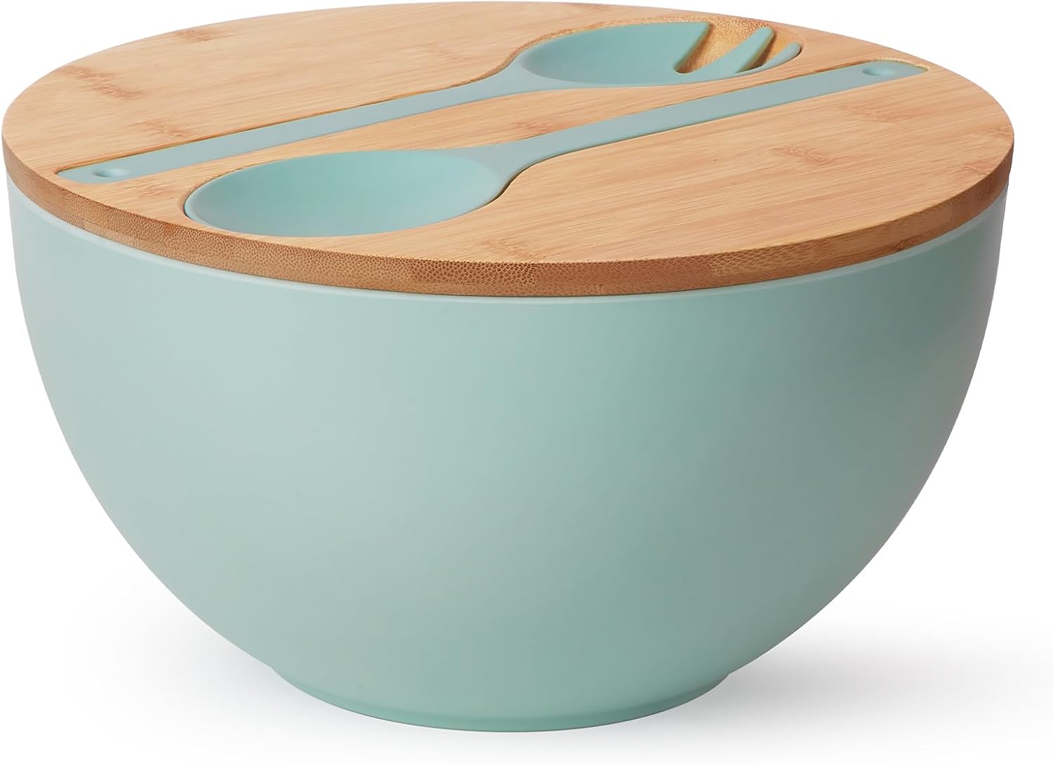Extra Large Bamboo Fiber Salad Bowl with Wooden Lid & Servers